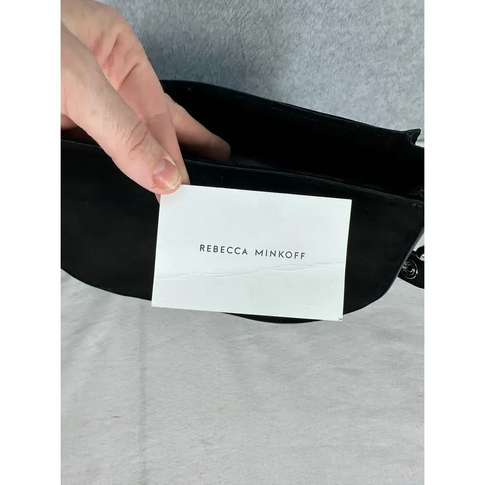Rebecca Minkoff Large Jean Saddle Bag Black Suede BOHO Western Silver Accents